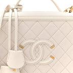 Caviar Quilted Large CC Filigree Vanity Case White