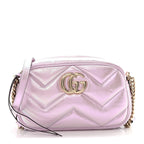 Iridescent Nappa Chevron Matelasse Small GG Marmont Chain Shoulder Bag Iridescent Escape Pink