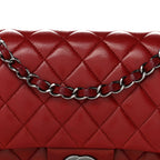Lambskin Quilted Medium Double Flap Red