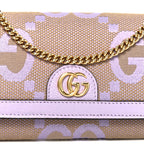 Monogram Jumbo GG Textured Dollar Calfskin Ophidia Continental Wallet On Chain Beige Lapis