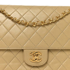 Lambskin Quilted Medium Double Flap Beige