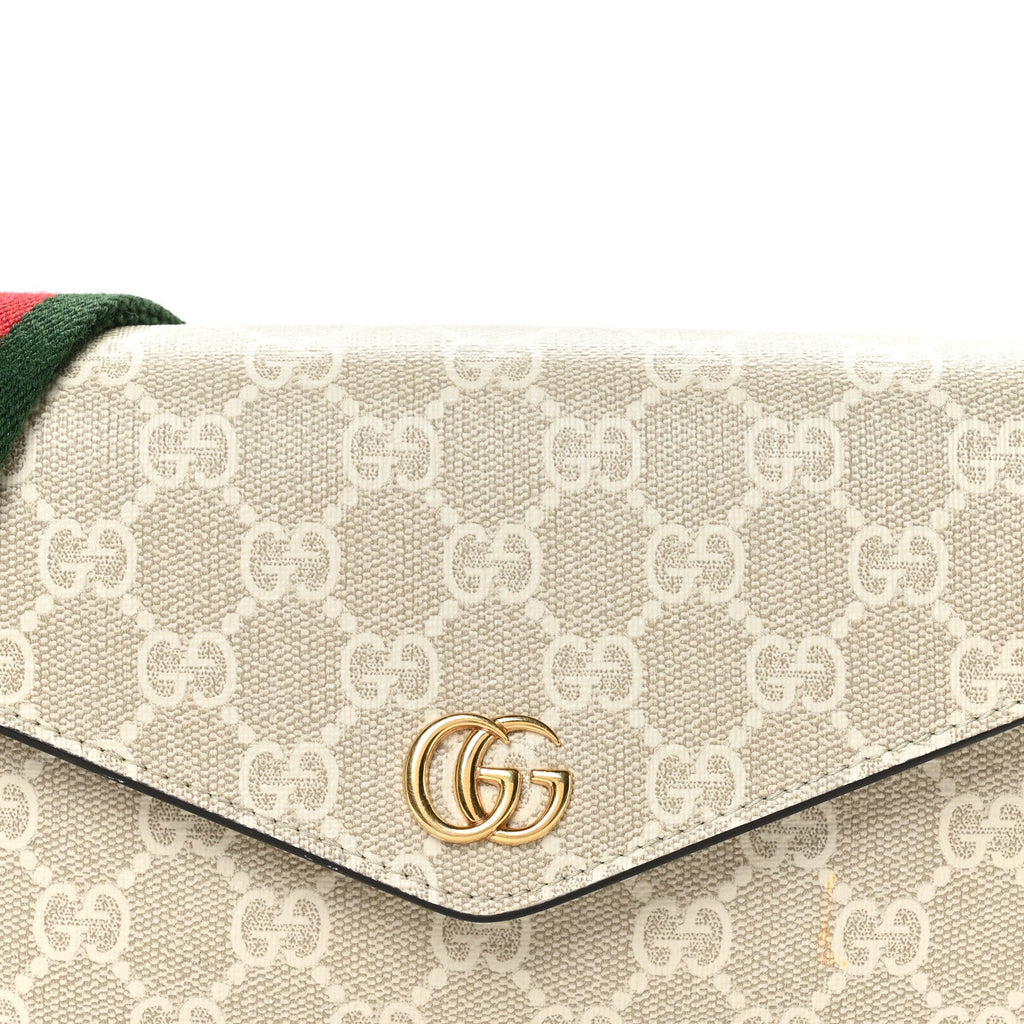 GG Supreme Monogram Textured Dollar Calfskin Web Mini Ophidia Envelope Shoulder Bag Beige Mystic White Oatmeal