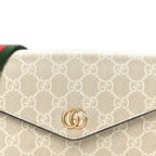 GG Supreme Monogram Textured Dollar Calfskin Web Mini Ophidia Envelope Shoulder Bag Beige Mystic White Oatmeal