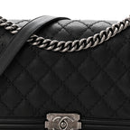 Calfskin Quilted Double Stitched New Medium Boy Flap Black