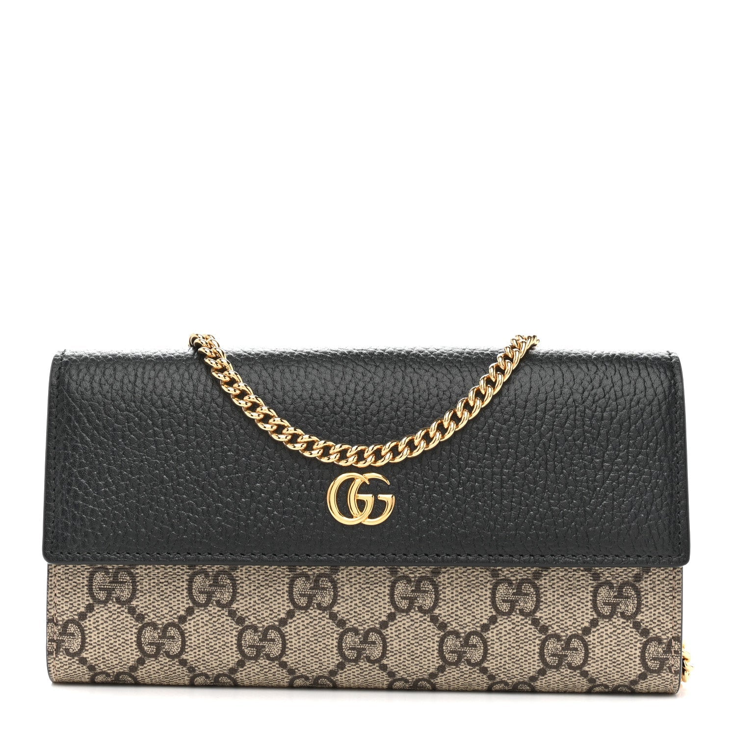 Dollar Calfskin GG Supreme Monogram Petite GG Marmont Wallet Chain Bag Black Beige Ebony