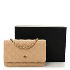Caviar Quilted Wallet on Chain WOC Beige