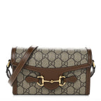 GG Supreme Monogram Mini Horsebit 1955 Shoulder Bag Beige Brown Sugar