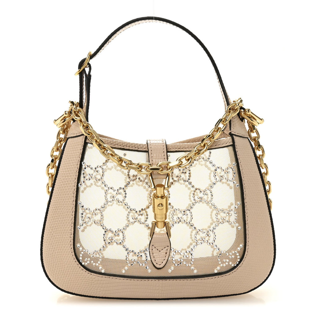 Lizard Mesh Crystal GG Monogram Mini Jackie 1961 Hobo Light Powder Skin Rose
