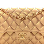 Metallic Lambskin Quilted Medium Double Flap Golden