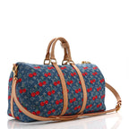 LV X TM Monogram Denim Cerises Keepall Bandouliere 45 Blue