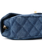 Printed Denim Quilted Mini Rectangular Flap Dark Blue