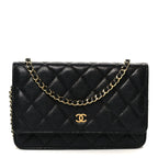 Caviar Quilted Wallet on Chain WOC Black