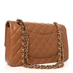 Lambskin Quilted Medium Double Flap Brown