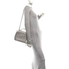Metallic Caviar Quilted Large CC Filigree Vanity Case Silver
