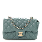 Lambskin Quilted Mini Rectangular Flap Green