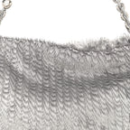 Metallic Nappa Calfskin Fringed Medium Chain Flamenco Knot Purse Silver