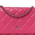 Lambskin Quilted Wallet On Chain WOC Dark Pink