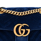 Velvet Matelasse Mini GG Marmont Shoulder Bag Cobalt Blue