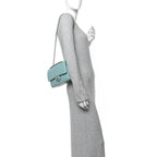 Caviar Quilted Medium Double Flap Light Blue