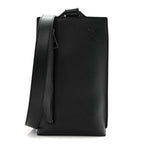 Soft Grained Calfskin Vertical T-Pocket Crossbody Bag Black