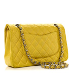 Lambskin Quilted Medium Double Flap Yellow