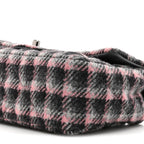 Wool Plaid Quilted Mini Rectangular Flap Pink Grey Multicolor