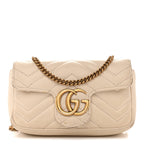 Calfskin Matelasse Super Mini GG Marmont Shoulder Bag White