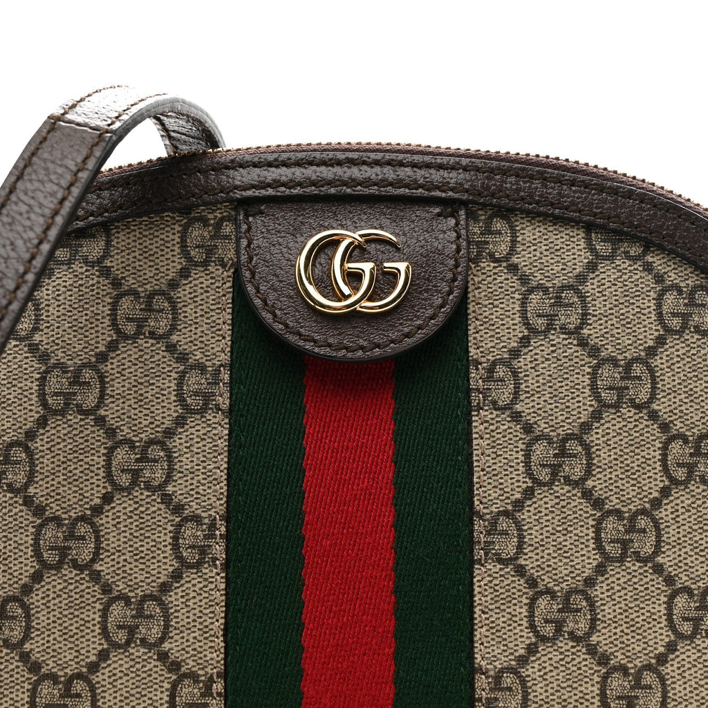 GG Supreme Monogram Textured Dollar Calfskin Web Small Ophidia Dome Shoulder Bag Beige Ebony New Acero