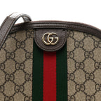 GG Supreme Monogram Textured Dollar Calfskin Web Small Ophidia Dome Shoulder Bag Beige Ebony New Acero