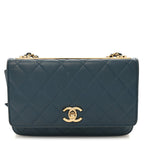 Lambskin Quilted Trendy CC Wallet On Chain WOC Blue