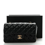 Lambskin Quilted Mini Rectangular Flap Black