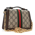 GG Supreme Monogram Textured Dollar Calfskin Web Mini Ophidia Padlock Top Handle Chain Shoulder Bag Beige Ebony New Acero
