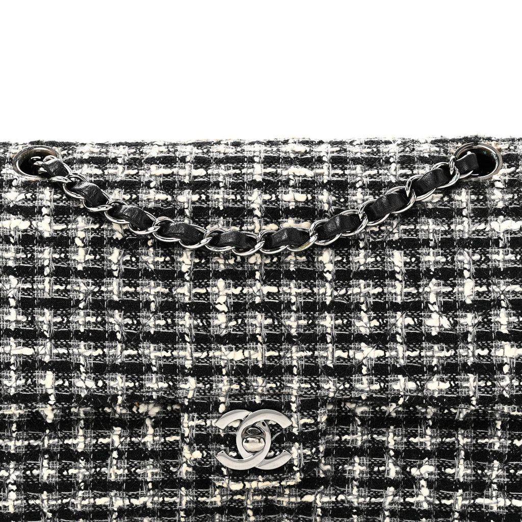 Tweed Quilted Medium Double Flap Black