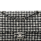 Tweed Quilted Medium Double Flap Black