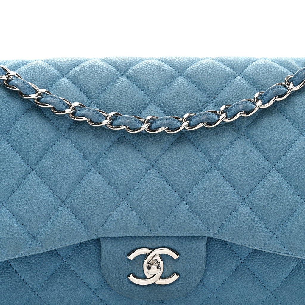 Iridescent Caviar Quilted Jumbo Double Flap Blue