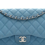 Iridescent Caviar Quilted Jumbo Double Flap Blue