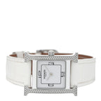 Stainless Steel Alligator Diamond Bezel Lacquer 21mm Heure H Hour Double Jeu Quartz Watch Blanc