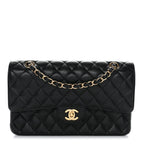 Caviar Quilted Medium Double Flap Black