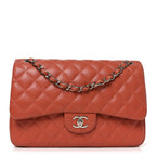 Lambskin Quilted Jumbo Double Flap Orange