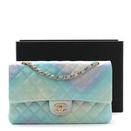 Lambskin Quilted Tie Dye Ombre Medium Double Flap Blue Multicolor