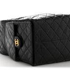 Shiny Crumpled Calfskin Quilted Medium Chanel 25 Handbag Black