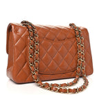 Caviar Quilted Small Double Flap Light Brown