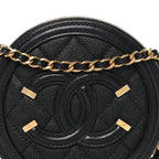 Caviar Quilted Round Filigree Crossbody Black