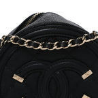 Caviar Quilted Round Filigree Crossbody Black