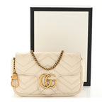 Calfskin Matelasse Super Mini GG Marmont Shoulder Bag White