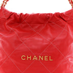 Shiny Calfskin Stitched Quilted Small Chanel 22 Red