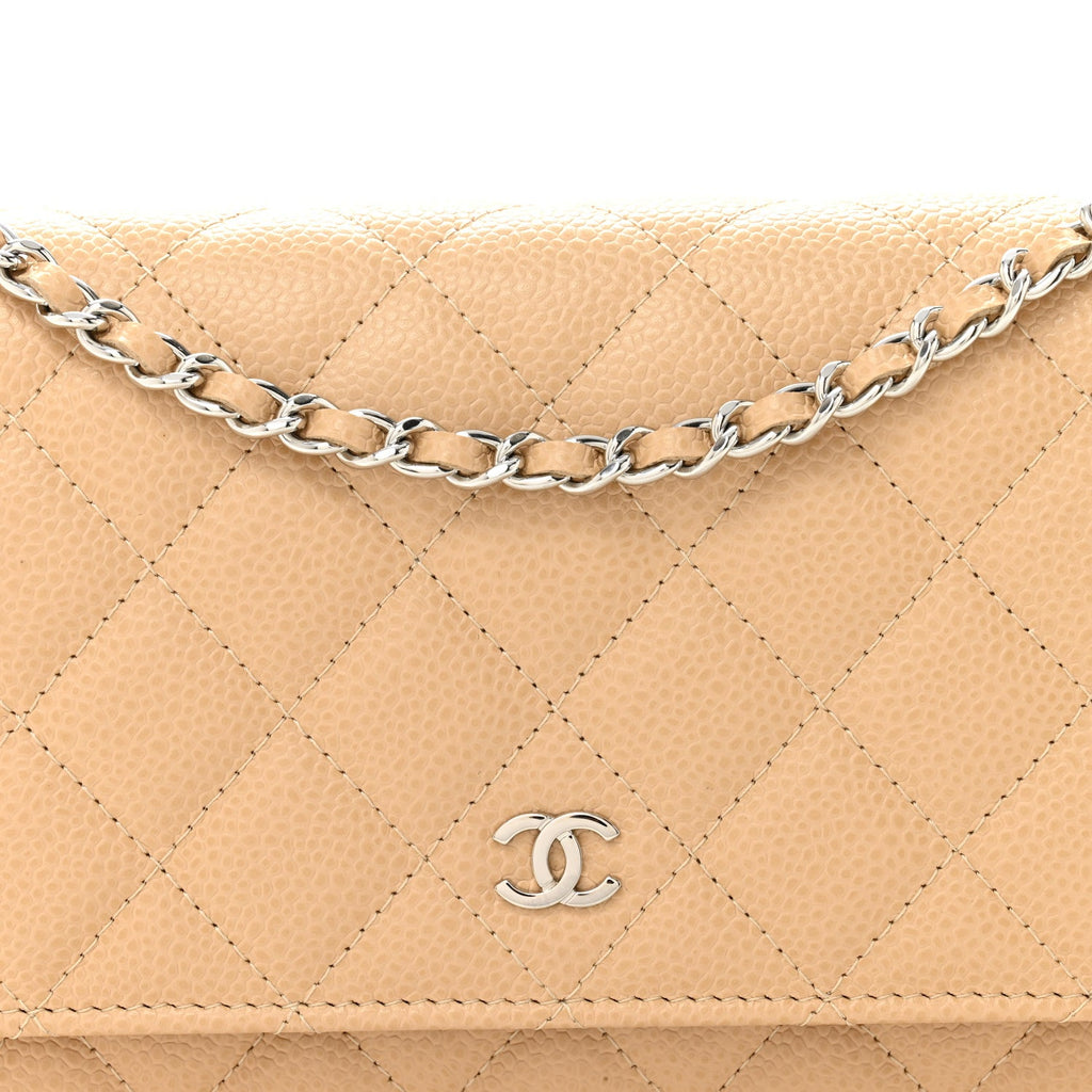 Caviar Quilted Wallet on Chain WOC Beige
