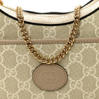 GG Supreme Monogram Textured Dollar Calfskin Mini Retro Interlocking G Half Moon Bag Beige Mystic White Oatmeal