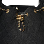 Washed Denim Quilted Small Chanel 25 Handbag Black