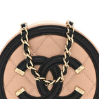 Caviar Quilted Round Filigree Crossbody Beige Black